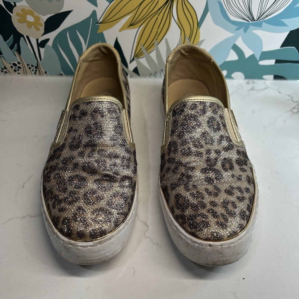 GBG Womens Leopard Animal Print Slip On Shimmer Sneakers Shoes glittery Size 8